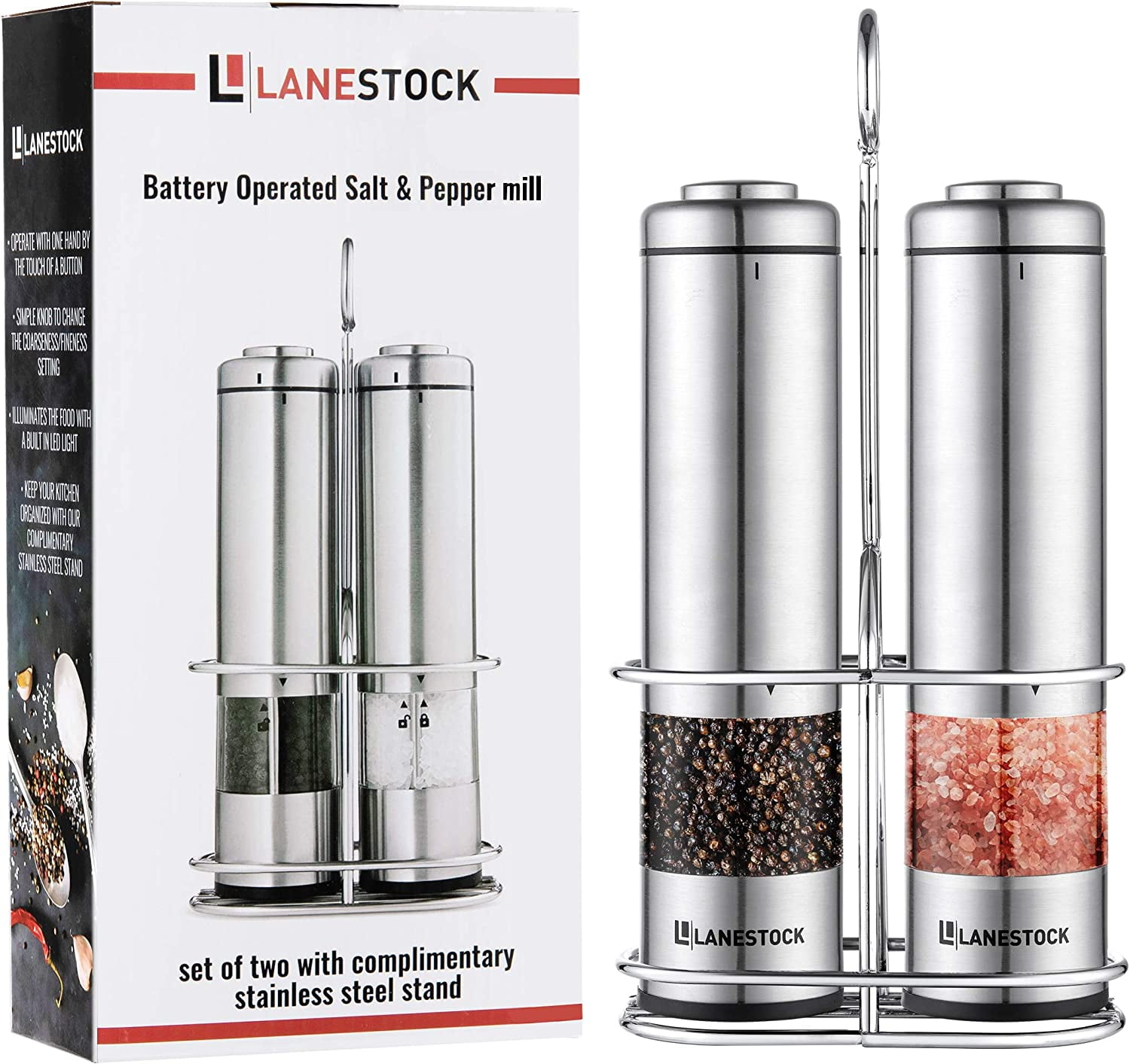 Electric Salt and pepper grinder by Lanestock Combo set of battery