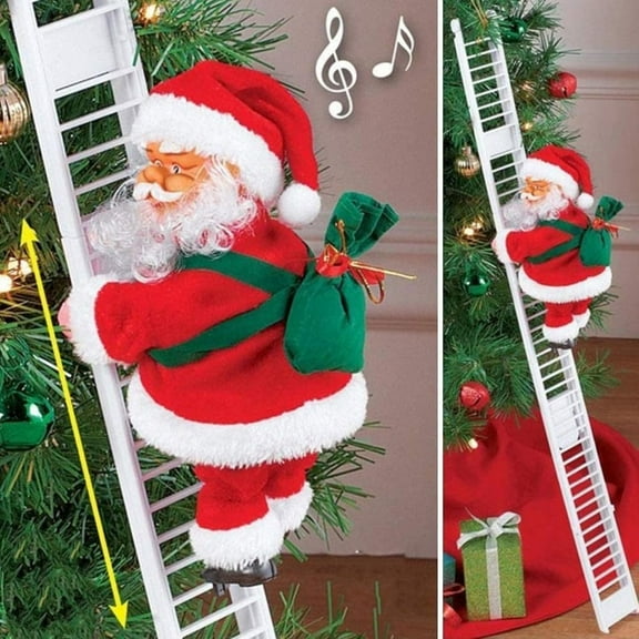 Electric Santa Claus Climbing Ladder with Music Santa Claus Plush Doll Toy Christmas Tree Hanging Ornaments Xmas Gifts for Kids