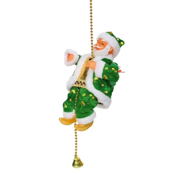 Electric Santa Claus Climbing Rope Ladder with Singing Music, Animated Plush Hanging Xmas Doll Figurine Ornament for Chistmas Holiday Party Home Decorations(Green)