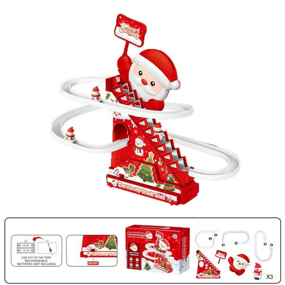 Electric Santa Claus Climbing Stairs Track Toy with LED Lights, Fun Christmas Gift for Kids Age 3-8, Indoor Holiday Decoration