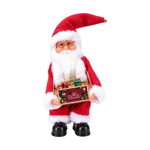 Electric Santa Claus Figurine, 11.4 X 7.5 In Musical Dancing Santa Holding Gift Box, Style B, Indoor Fireplace Tabletop Decor
