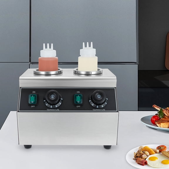 Electric Sauce Warmer with 2 PVC Bottles, 201 Stainless Steel Construction, 12x9.84x9.06in Compact Design, Perfect for Parties and Cafes