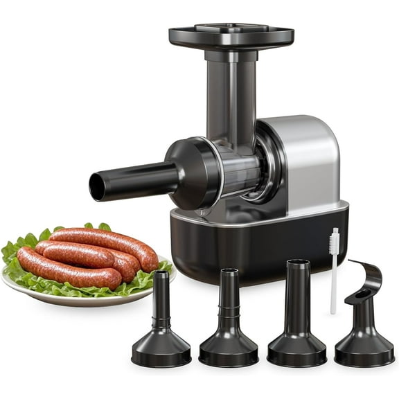 Electric Sausage Stuffer Machine, Automatic Meat Stuffer with 3 Stuffing Tubes and 1 Meatball Tube, Homemade Sausage Meat Processor Gun for Hot Dog Beef Chicken Embutidora de Chorizos