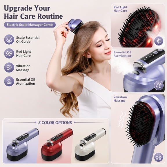 Electric Scalp Massage Comb with Red Light Therapy & Essential Oil Atomizer – Ergonomic Handheld Hair Care Device for Daily Use, Travel, Post-Wash Refreshment