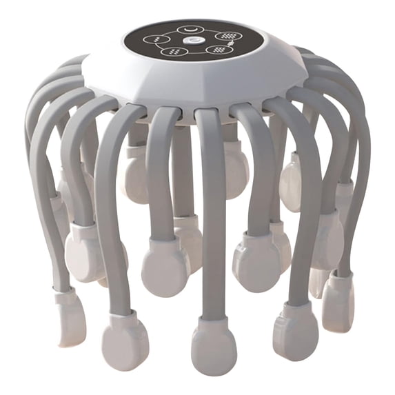 Electric Scalp Massager with 20 Individual Massage Nodes - 5 Modes 360° Rotating Head Massager with LCD Screen - Rechargeable Handheld Relaxation Tool for Stress Relief White