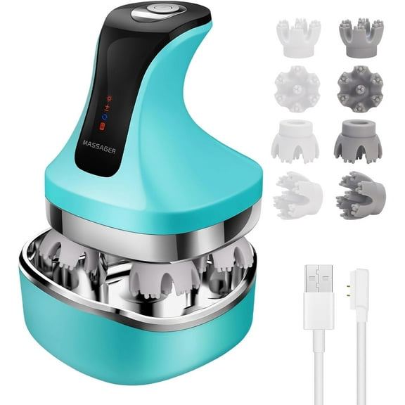 Electric Scalp Massager HEYMKGO Head Massager Scalp Stress Relax, 5 in 1 Waterproof Handheld Kneading Hair Massage with 8 Removable Massage Claws Cat Massager, Gift