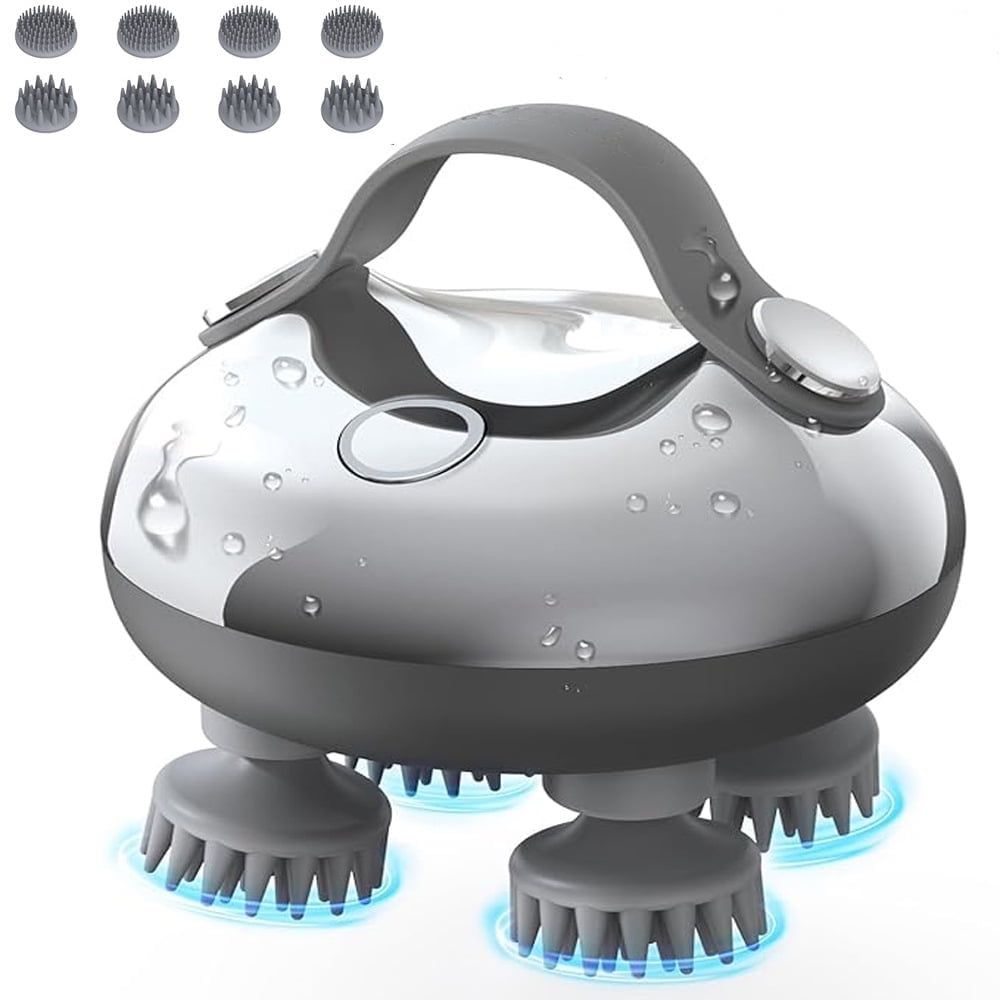 KAMUGO Electric Scalp Massager Rechargeable Head Massager Scalp Stress Relax with 8 Removable Massage Claws Cat Massager（Silver）