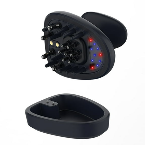 Electric Scalp Massager & Serum Applicator with Red/Blue Light, Vibrating Head Massager for Relaxation, Enhances Hair Care Product Application, with Charging Stand