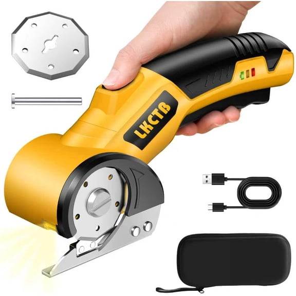 Electric Scissors, Cardboard Cutter, With LED Light, High-Efficiency Brushless Motor, 3500mAh Battery, Tungsten Steel Blade, Suitable for Cloth, Cardboard, Carpet Wire Rope Cutters Yellow