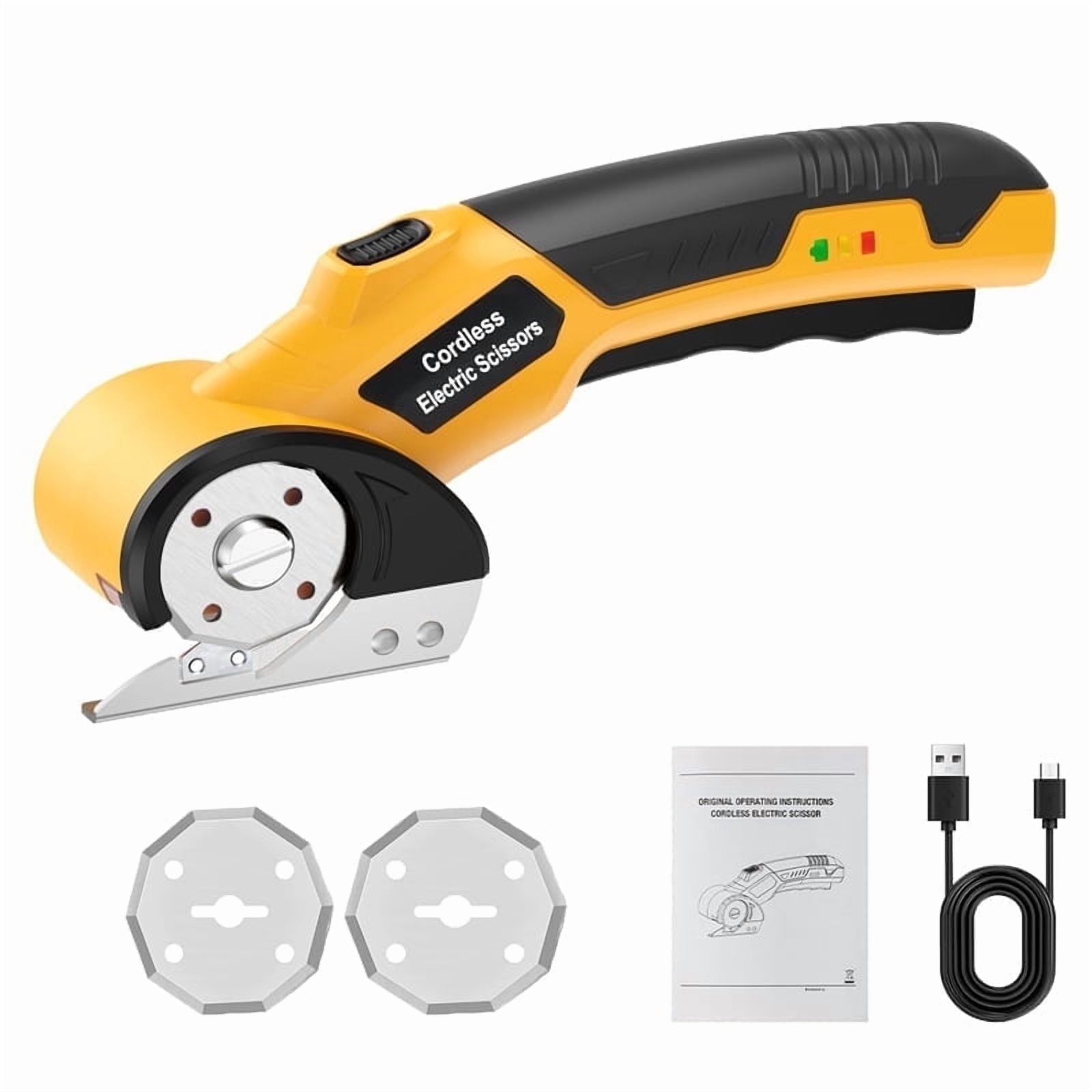 Electric Scissors, Cardboard Cutter with Safety Lock, LED Light, 220RPM Rotary Cutter for Cardboard, Fabric, Box, Leather