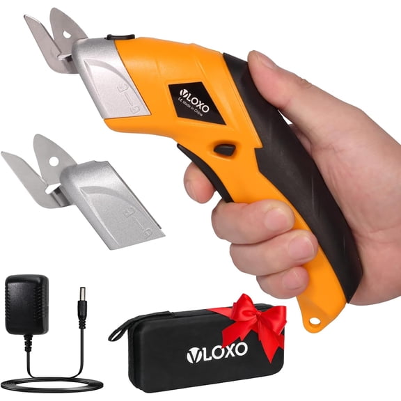 Electric Scissors, Cordless Cardboard Cutter Power Fabric Scissors Mini Box Cutter with Blades Rechargeable Multi-Tool for Crafts Leather Cardboard Carpet Plastic Include Case Yellow CS4001