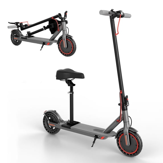 Electric Scooter with Seat, 350W Powerful Motor, 8.5" Solid Tires, 19Mph, 15 Miles Max Range