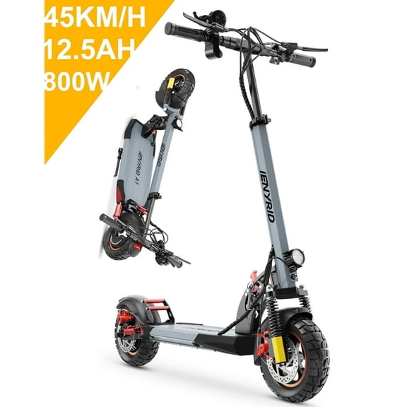 Electric Scooter 45KM/H 800W & 20-40KM, 12.5Ah 48V, 10" Tires Foldable E Scooter Mulitiple Suspension, Dual Braking, Gift for Adult Teens Commuting Load 300LBS