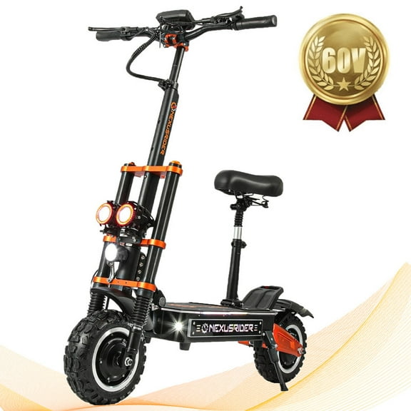 Electric Scooter for Adults and Teen, 60V 35Ah Battery Range 60+ Miles, 2*3000W Motor Up to 52 MPH, 11"  Tires E-Scooter with Adjustable Seat  UL2272