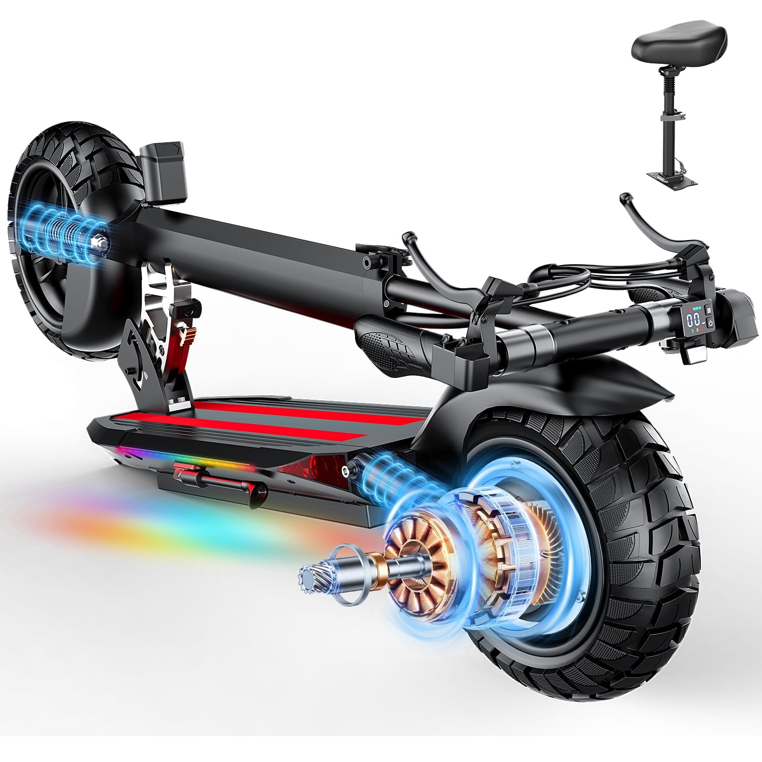 ASKGO Adult Foldable Electric Scooter with Seat, 1200W Peak Motor, 30MPH, 48V 15Ah Battery, 45 Miles &10" Off Road Tires, Dual Suspension Commuting Vehicle UL2272