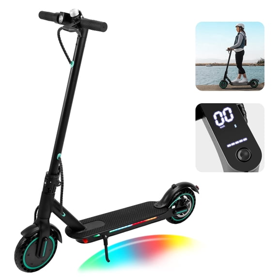 Electric Scooter Adults, 350W Motor up to 18.6 MPH and 25 Miles Long-Range, 8.5" Solid Tires Folding Electric Scooter for Adults and Teens with Deck Lights Dual Braking Safety SystemBlack