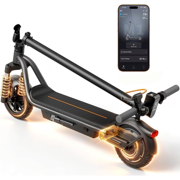 Electric Scooter for Adults, 550W Motor, 28 Miles Range, 20 MPH Top Speed, Dual Suspension, APP Control, TCS, 8.5" solid Tires, Foldable Commuter E Scooter, UL2272, Orange