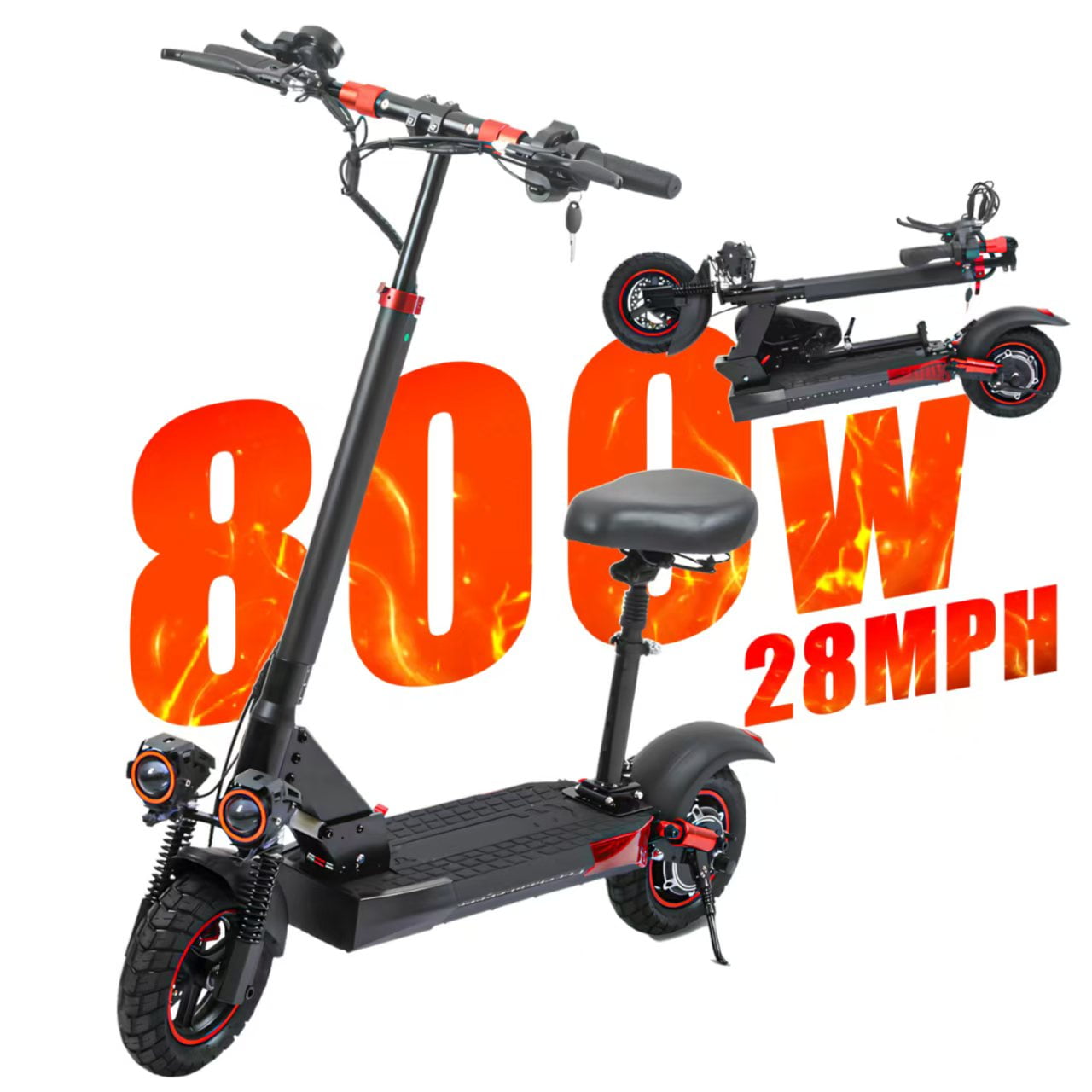Electric Scooter for Adults 800W 48V 15AH Top Speed 28MPH 34Miles Long Range 10 inch Vacuum tire Foldable City Commuting E-scooter With Seat Intelligent LED display