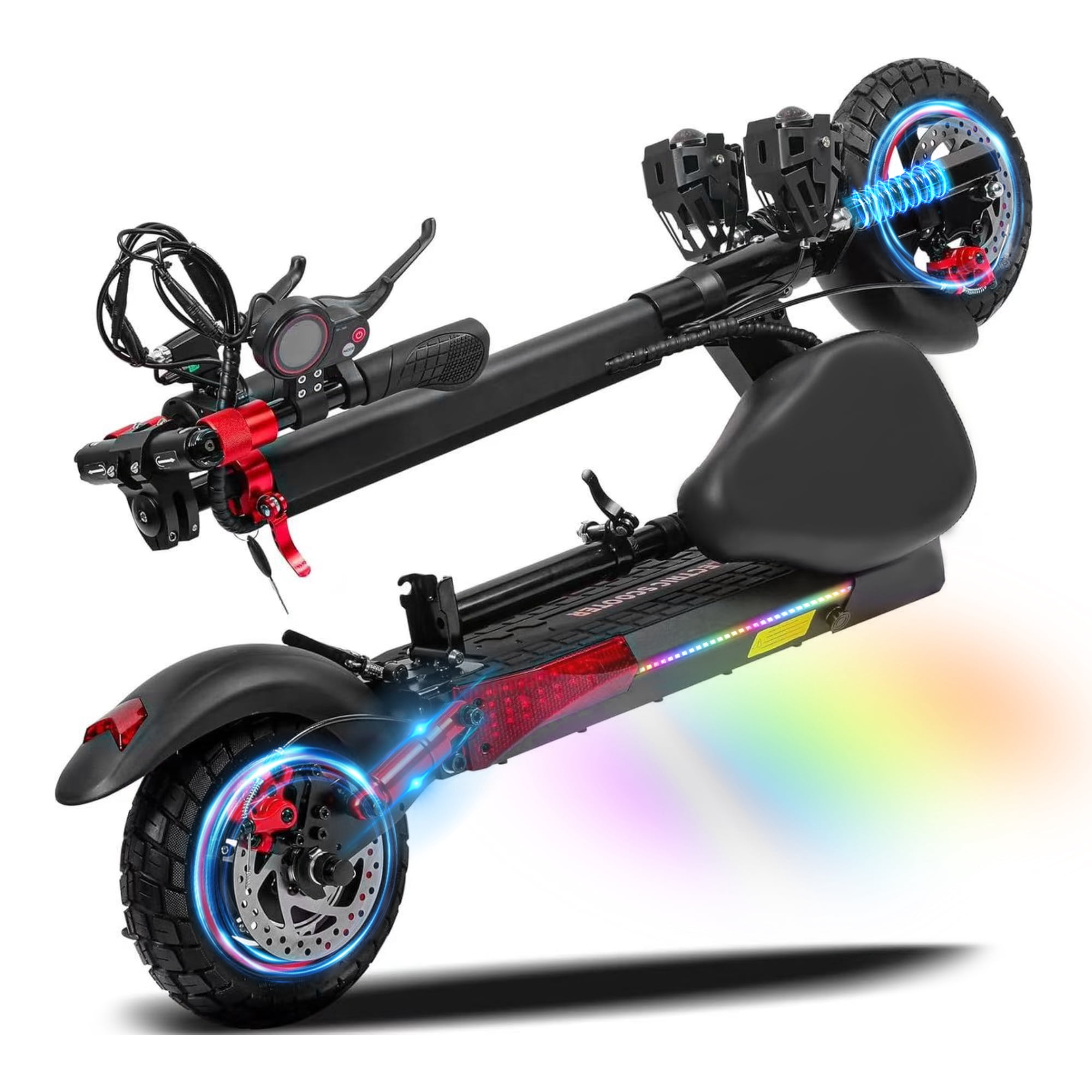 Electric Scooter Adults, 800W Peak Motor, 48V 15Ah Battery, w/ 34 Miles Max Range, 28 mph Max Speed, Off Road 10" Self-Sealing Vacuum Tires, Folding E-Scooter with Seat, Dual Brake & Dual Suspension