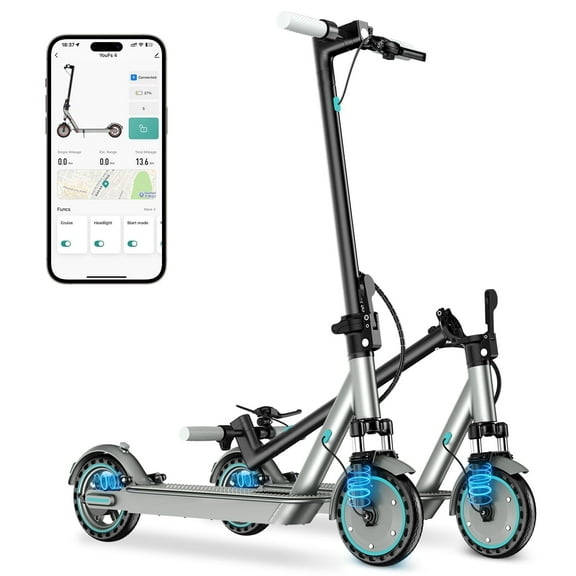 Electric Scooter for Adults with Dual Suspension, 350W Motor & Top 19 MPH, 21 Miles Long Range, 8.5" Portable Folding Commuting Scooter, Double Braking System Blue