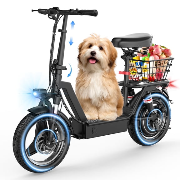Electric Scooter for Adults, Electric Scooter with Seat, 1000W Peak Motor, 25 mph, 30–45 Mile Range, 14" Foldable E-scooter with Multi-stage Suspension for Commuting, Travel and Shopping
