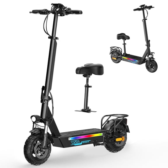 Electric Scooter for Adults with Seat,1200W Peak Motor, Max Speed 31MPH & 34 Miles Range, 10" Pneumatic Tires, Foldable E-Scooter with Dual Disc Brake and dual Shock Absorption