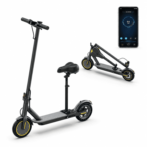 Electric Scooter with Seat for Adults, Foldable Seated Electric Scooter, Up to 19 MPH & 22 Miles Range, 8" Solid Tires, Removable Suspension Seat, APP Control, Dual Braking System, UL2272 Certified