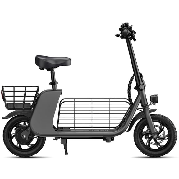 Electric Scooter for Adults with Seat and Dual Baskets, 650W Motor Up to 15.5 MPH, 20-Mile Long Range, Foldable Commuter E-Scooter with 12.5" Tires, Black