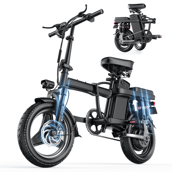 Electric Bike for Adults, 500W Folding Ebike, 48V Removable Battery, Max 20-25 MPH & 20-30 Miles, 14" Folding Electric Mini Bike for Women Men
