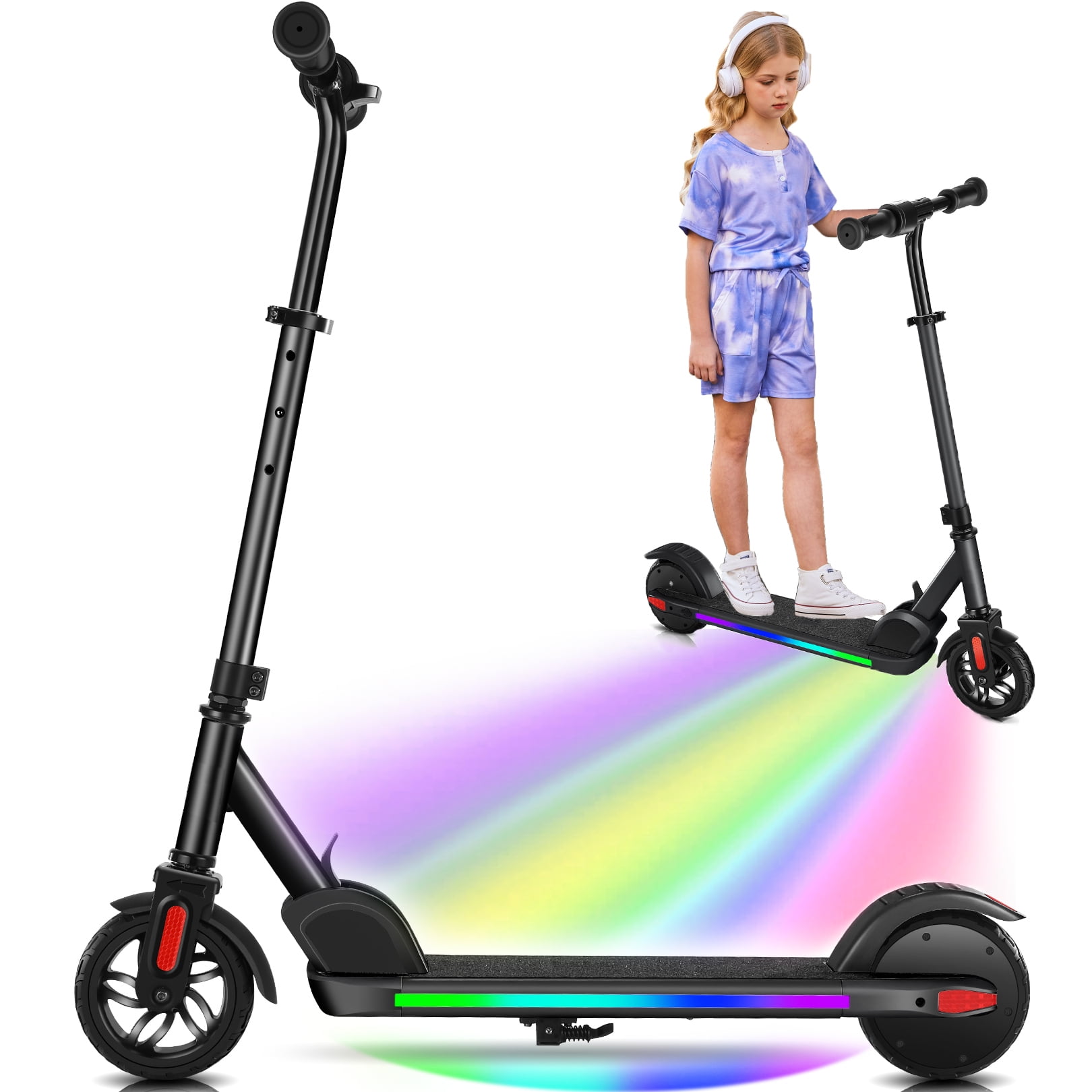LED Light-Up Height Spinner Schwarz Activity Kids FAO Fun Kickstart Adjustable Razor White Red Striped for 3-Wheel Day/Night Outdoor with Play Scooter