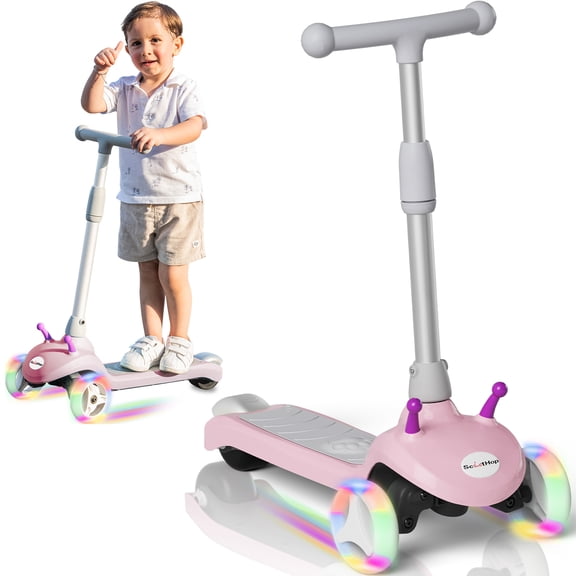Electric Scooter for Kids 2-8, Kids Electric Scooter with Flashing LED Wheels, 3 Height Adjustable Lean to Steer Safe Kick 3 Wheel Electric Scooter for Toddlers, Gift Ideas for Boys and Girls