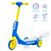 Electric Scooter Scooter for Kids, 3 Wheel Scooter for 3-6 Years Old Boys Girls, 6V Kid Scooter with Music, One Click Start, Steam Sprayer, 3 Colorful Front/Deck Light, Blue