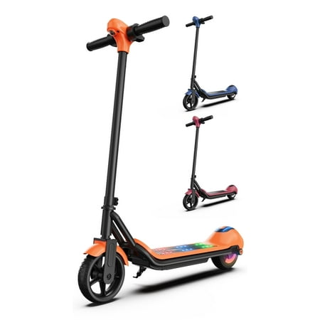 Electric Scooter for Kids Aged 6-12, Colorful Lights, Bluetooth Music, Max 5 Miles & 9 Mph by 110W Motor, E-Scooter with Push-Button Throttle and Electric Brake, LED Wheels