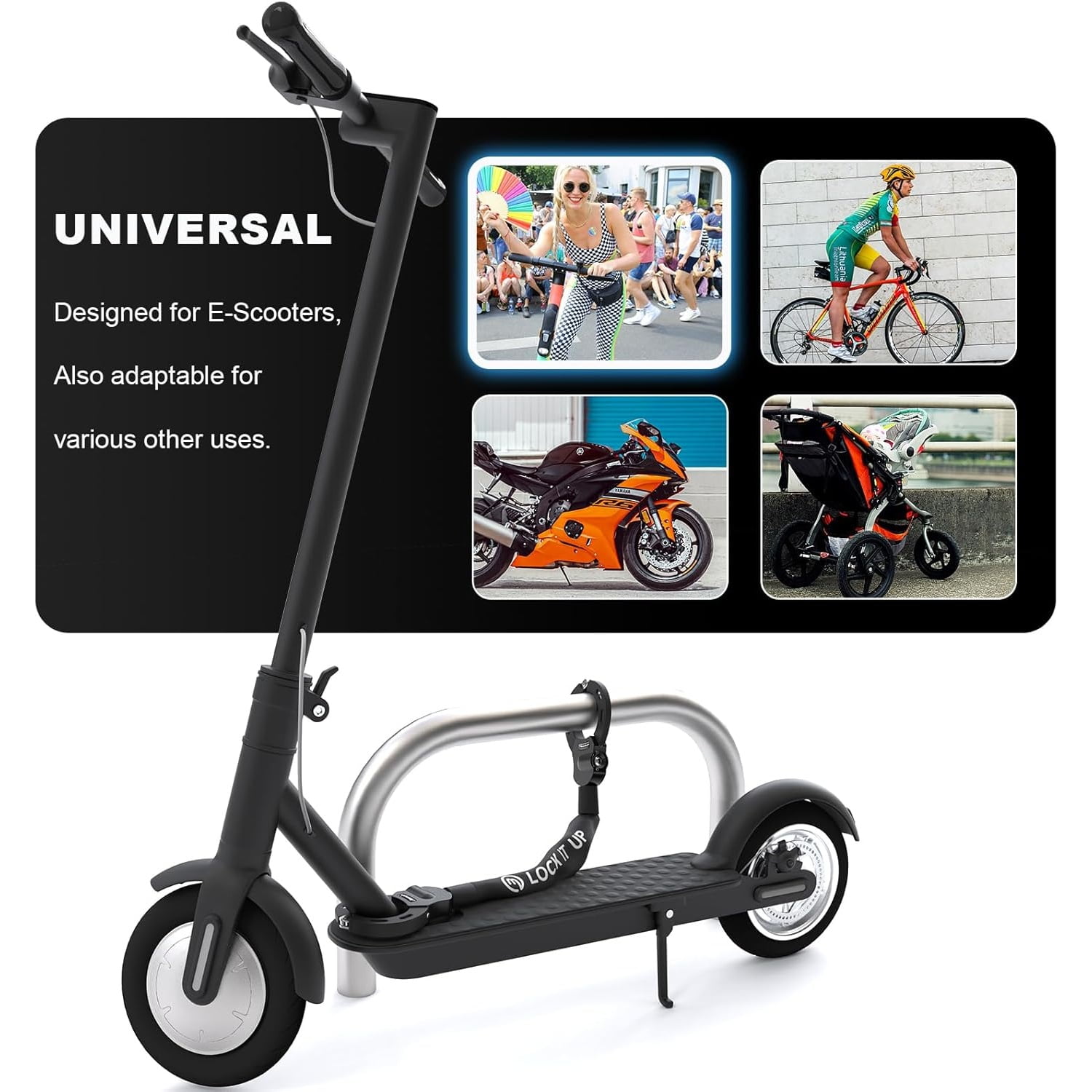 Electric Scooter Lock, 8mm Chain Lock Bike Locks Heavy Duty Anti Theft with 3 Keys for E-Bike/Electric Scooters