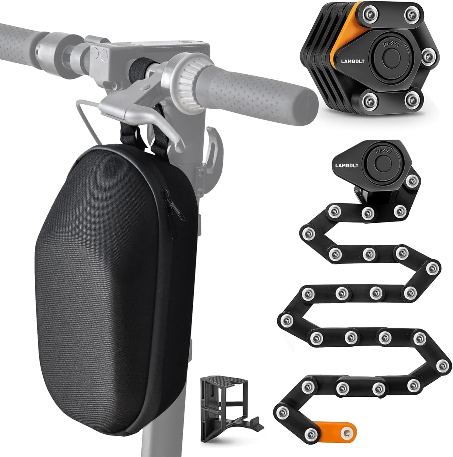 Heavy Duty Folding Combination Security Chain for Electric Scooter & Ebike, Compact Alloy Steel with Mounting Bracket