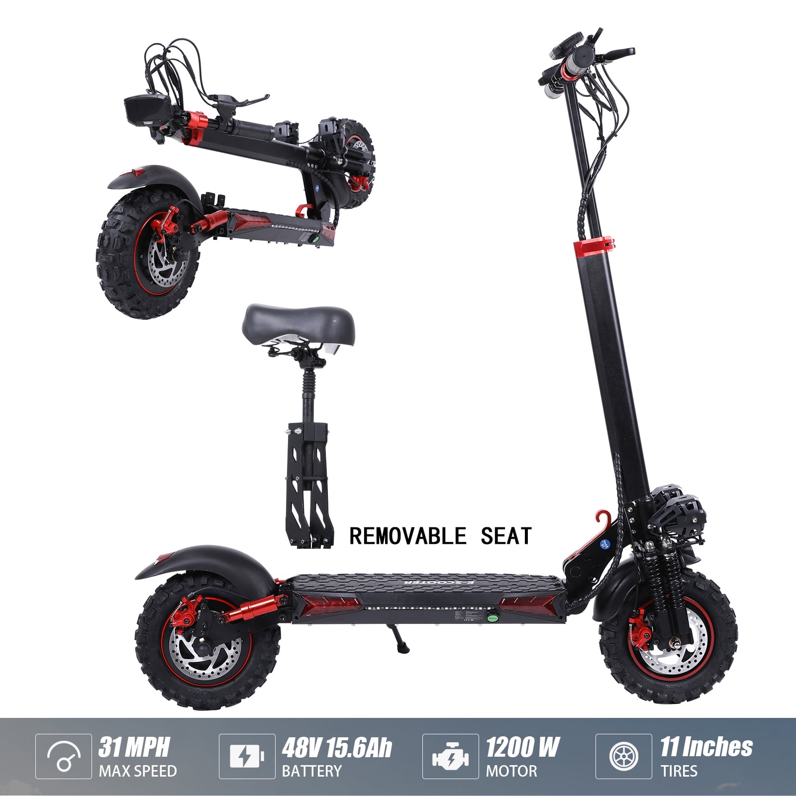 Electric Scooter with Seat, 34 Miles Long Range, Top Speed 31 MPH