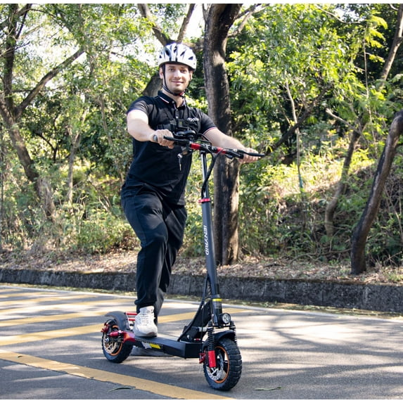 Electric Scooter with Seat 600W Motor Off Road 10 Inch Air-Filled Tires, 25 MPH & 25 Miles Folding E Scooter Kick Scooter with Dual Brake, for Adults Teens Big Kids