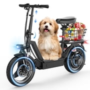 Adult Electric Scooter with Seat, 300 LBS Max Load, Pet Friendly Folding E Scooter with Rear Basket, 650W Peak Motor, 48V 15AH Battery, 25MPH 30 Miles Range Commuter Scooter, UL2272 Certified