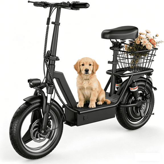 Electric Scooter with Seat for Adults, 1000W Peak Motor 25 MPH, 30 Miles, 48V 15Ah, 14*2.1" Tire, UL 2272 Foldable EScooter with Basket for Pets Dogs and Items