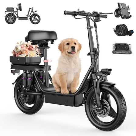 Electric Scooter with Seat for Adults, 700W Peak Motor, 48V 15Ah Battery,30Mile Range, Speed up to 25MPH, Ample Storage for Pets & Cargo, Foldable Electrically-Powered Motor Scooters for Commuting