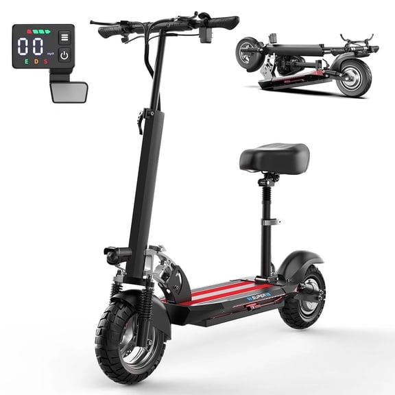 Electric Scooter with Seat, 800W Motor, 10" Soild Tires, 27MPH 35Miles Range Commuter Electric Scooter Adults, 48V 13AH Folding E Scooter, Large LCD Display, Dual Shock Absorption.UL2272