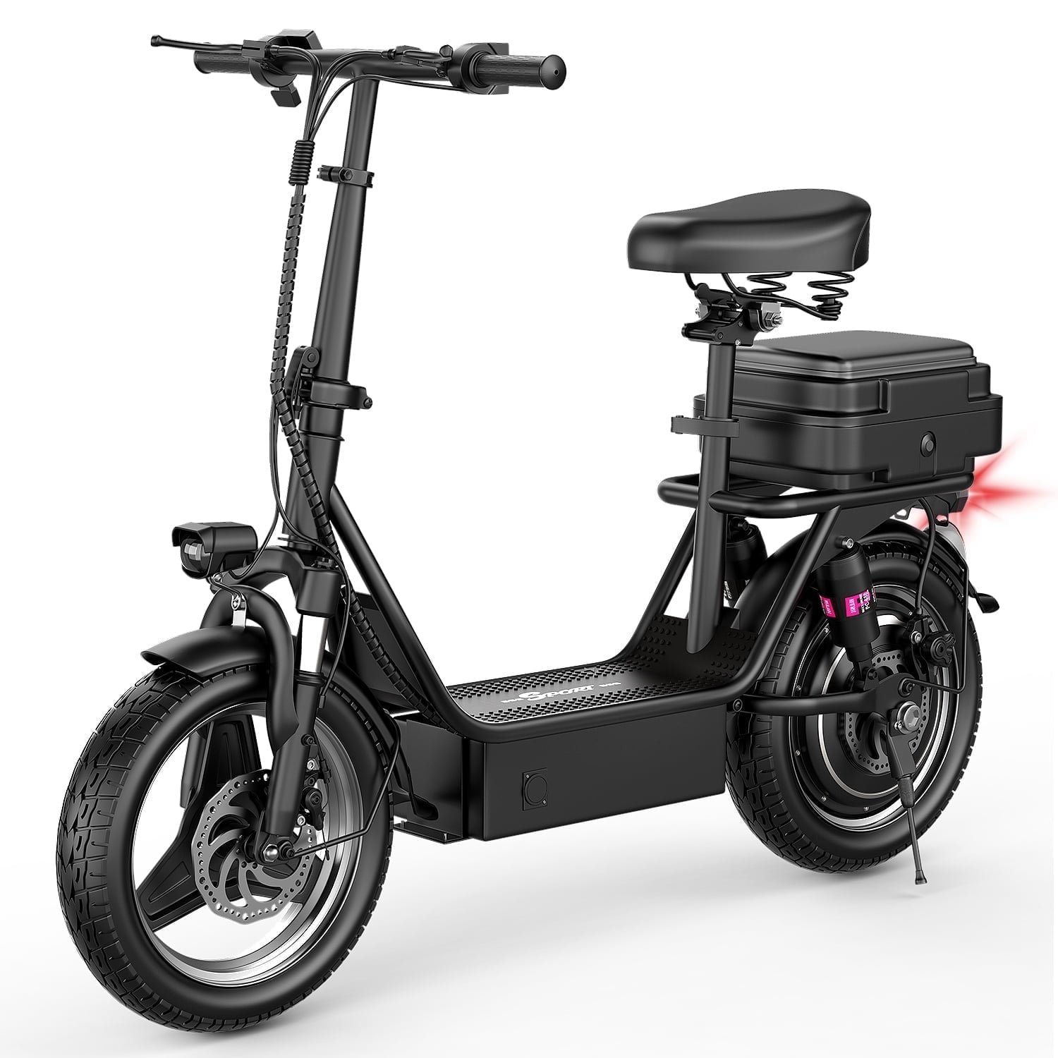 Electric Scooter with Seat, Peak 1200W, 25 MPH and 45 Miles, 14" Tire,48V 16.5AH 500Wh Battery Dual Shock Absorbing Scooter with Basket Box,E Scooter for Adults Commuter & Urban Travel