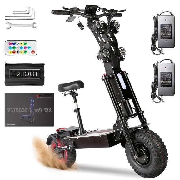 Electric Scooter with Seat, Powerful 10000W Double Motor, 55MPH Max Speed, 72Miles Long Ranges, 72V/40Ah Large Capacity Battery, 14" Off-Road Tires, 440lbs Max Load, Folding Fast e Scooter for Adults