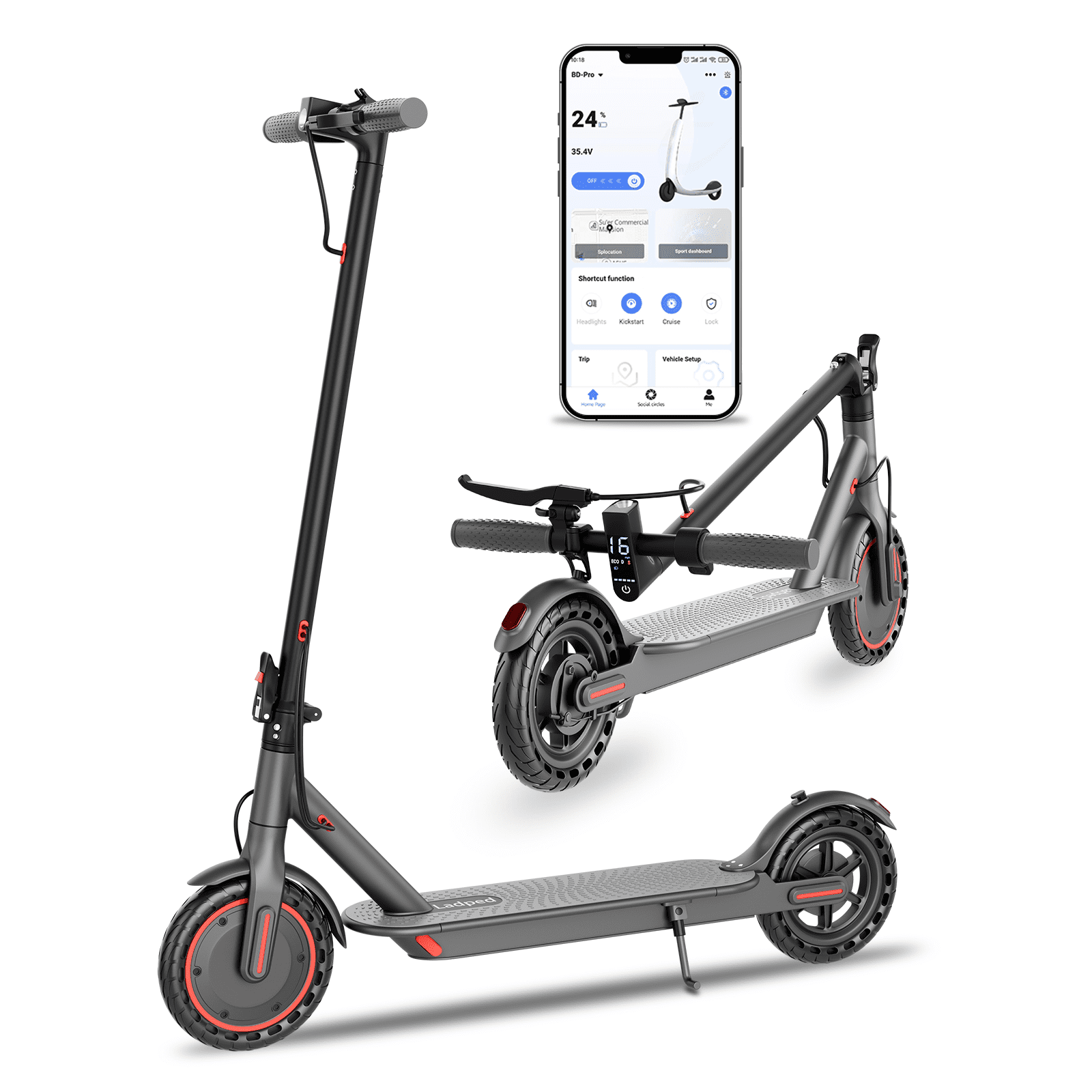 Electric Scooter 350W 8.5' Foldable Scooter for Adults with APP and High Speed of 19MPH