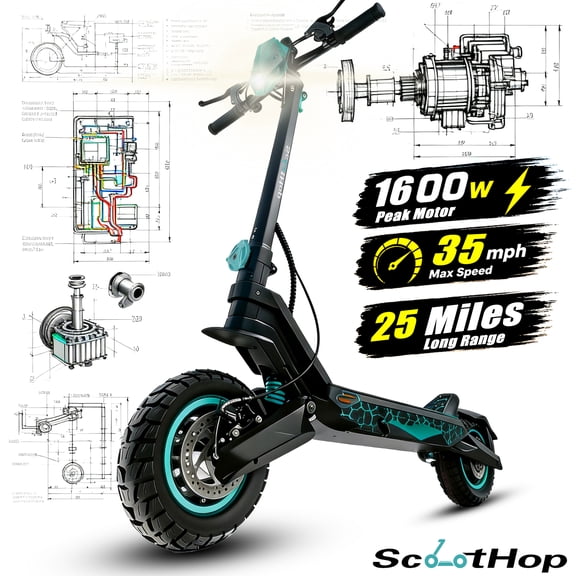 Electric Scooter for Adult Commuting,35 mph,1600W PEak Motor,25 Miles Range,3s Fast Folding Off-Road E-Scooter,Dual Suspension & disc brakes,UL 2272