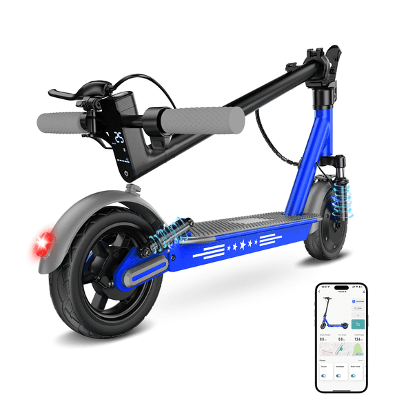Electric Scooter for Adults - 350W Motor 10" Solid Tires, up to 19MPH E-Scooter with Dual Suspension