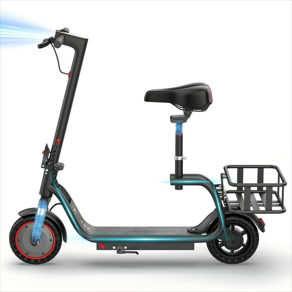 Electric Scooter for Adults, 350W Motor, Up to 19 MPH, 28 Miles Range, 36V Battery, Foldable Commuter E-Scooter with Seat & Rear Basket