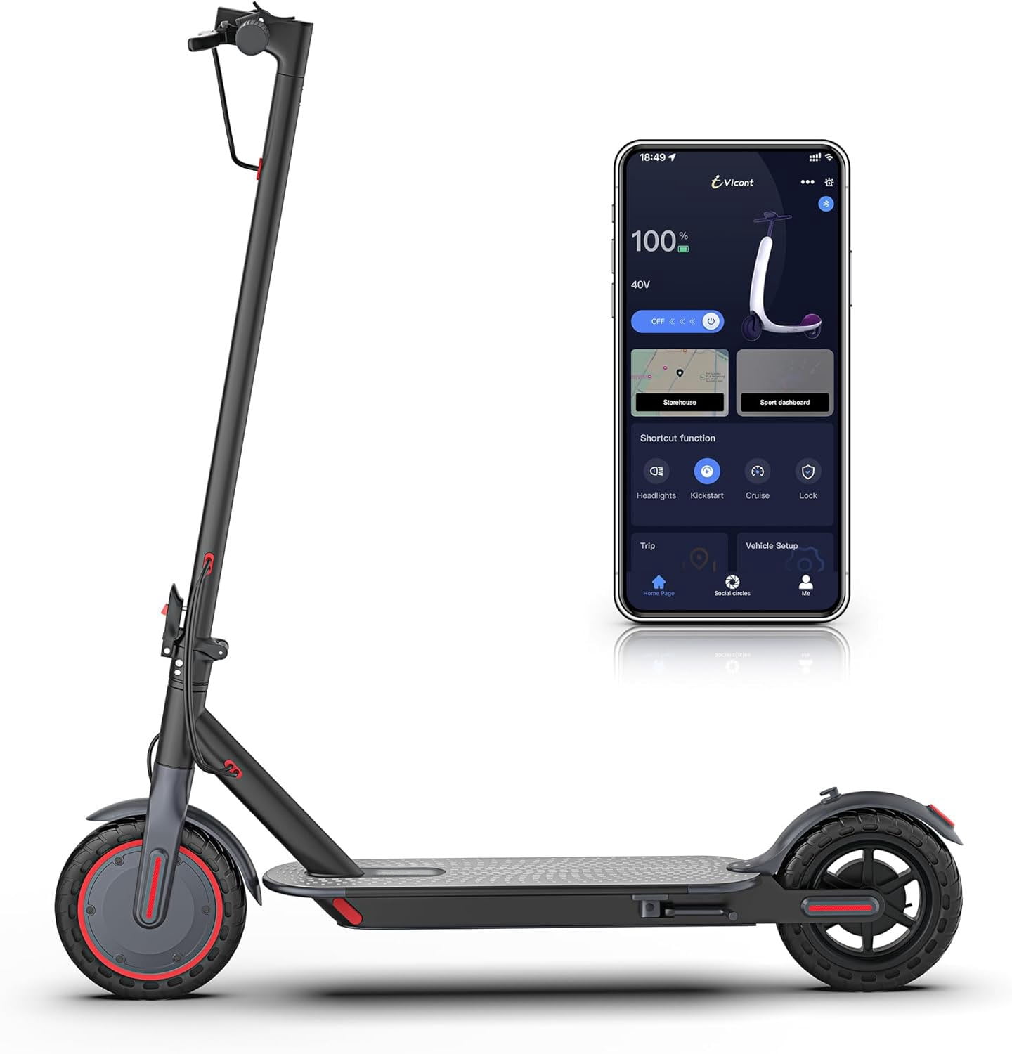 Electric Scooter for Adults, Portable Folding Commuting Scooter for Adults and Teens, 19 Mph Top Speed, 8.5"