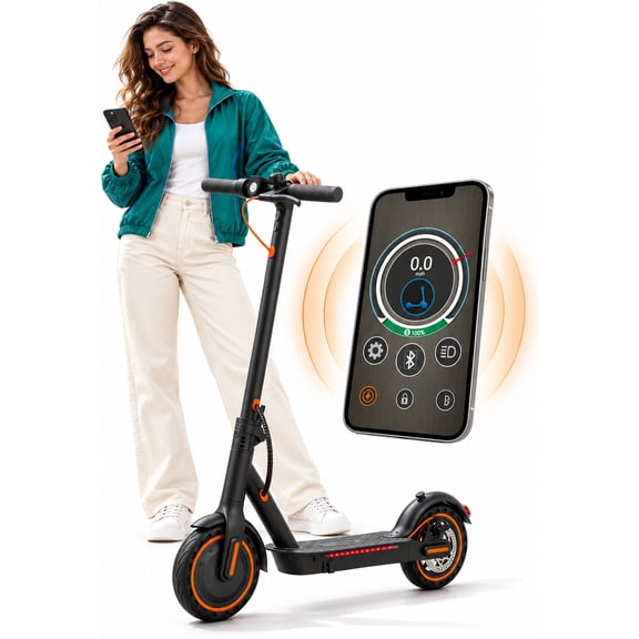 Electric Scooter for Adults with App Control, OSBOO 550W Peak Folding E-Scooter, 3 Speed Modes, Up to 19 MPH, Side Lights