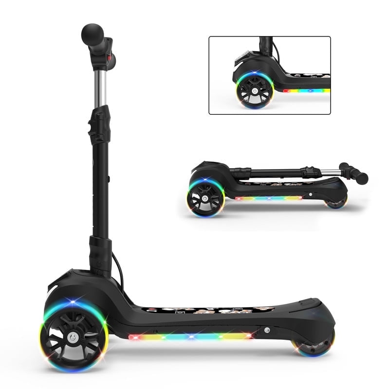 Electric Scooter for Kids Age 3-6, Light-Up Wheels & Pedal Foldable Kid Escooter, 5 Mph Max 3-Wheel Electric Ride On Toys (Black)